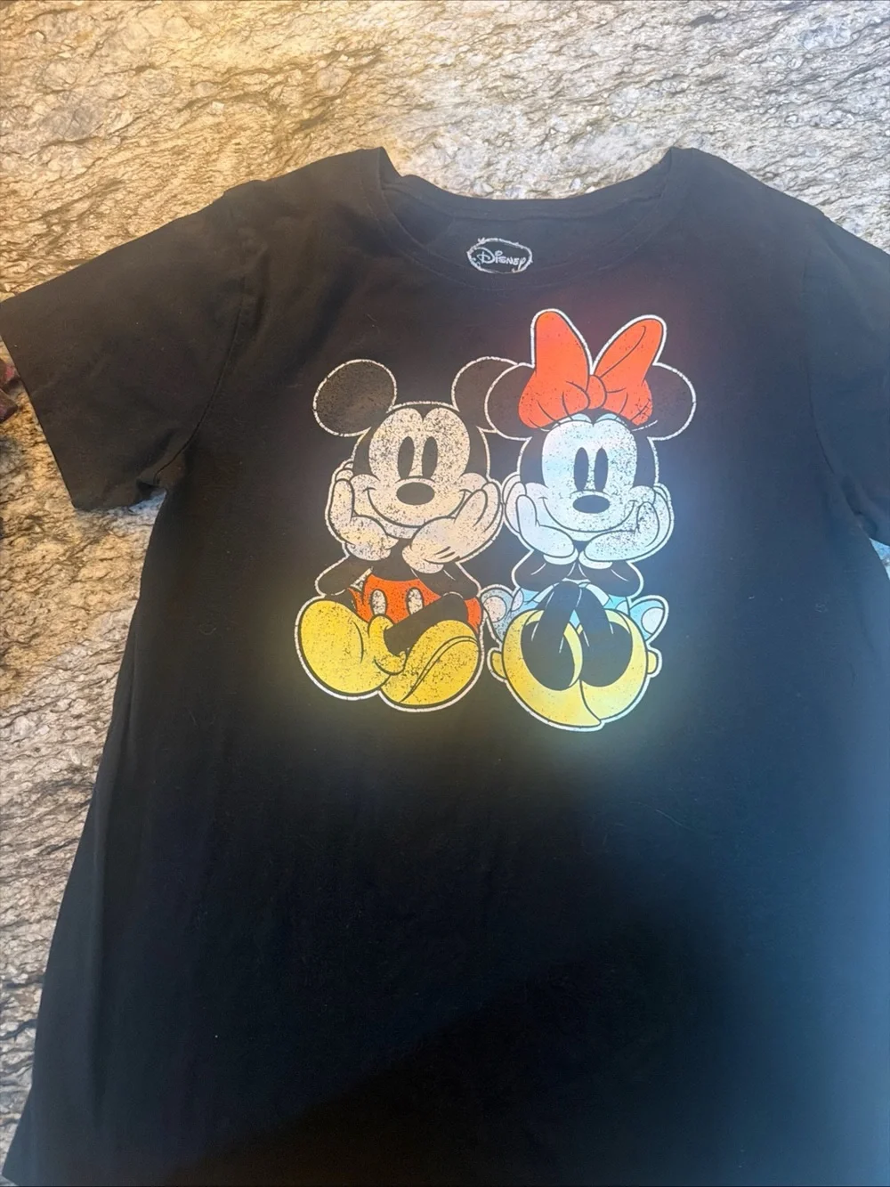 Disney Black Kids Tee with Mickey & Minnie Graphic and Orange Bow